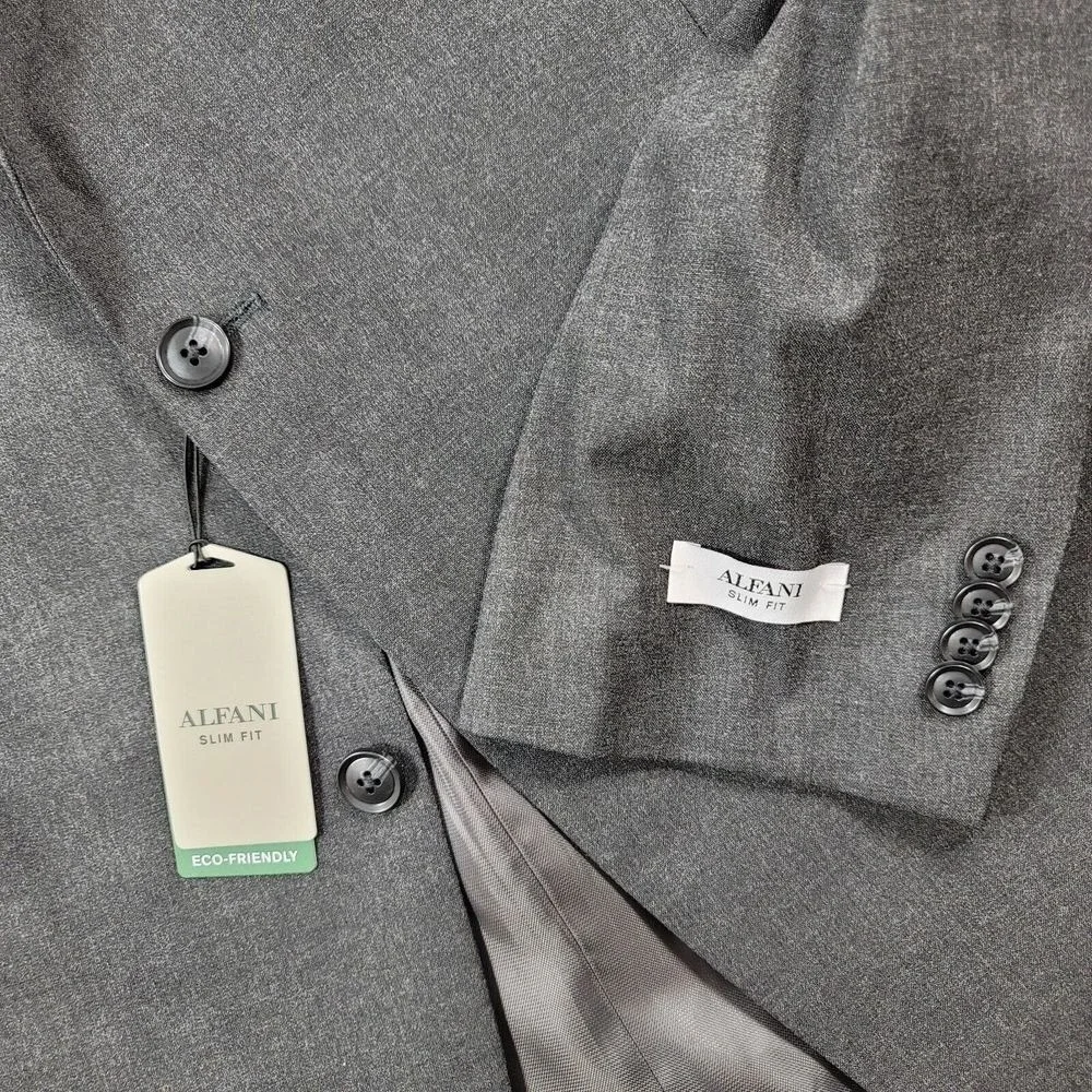 Alfani Slim-Fit Suit Jacket Mens 46R 46 Stretch Solid‎ Charcoal Blazer $360 NEW